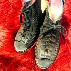 Black open toe boots